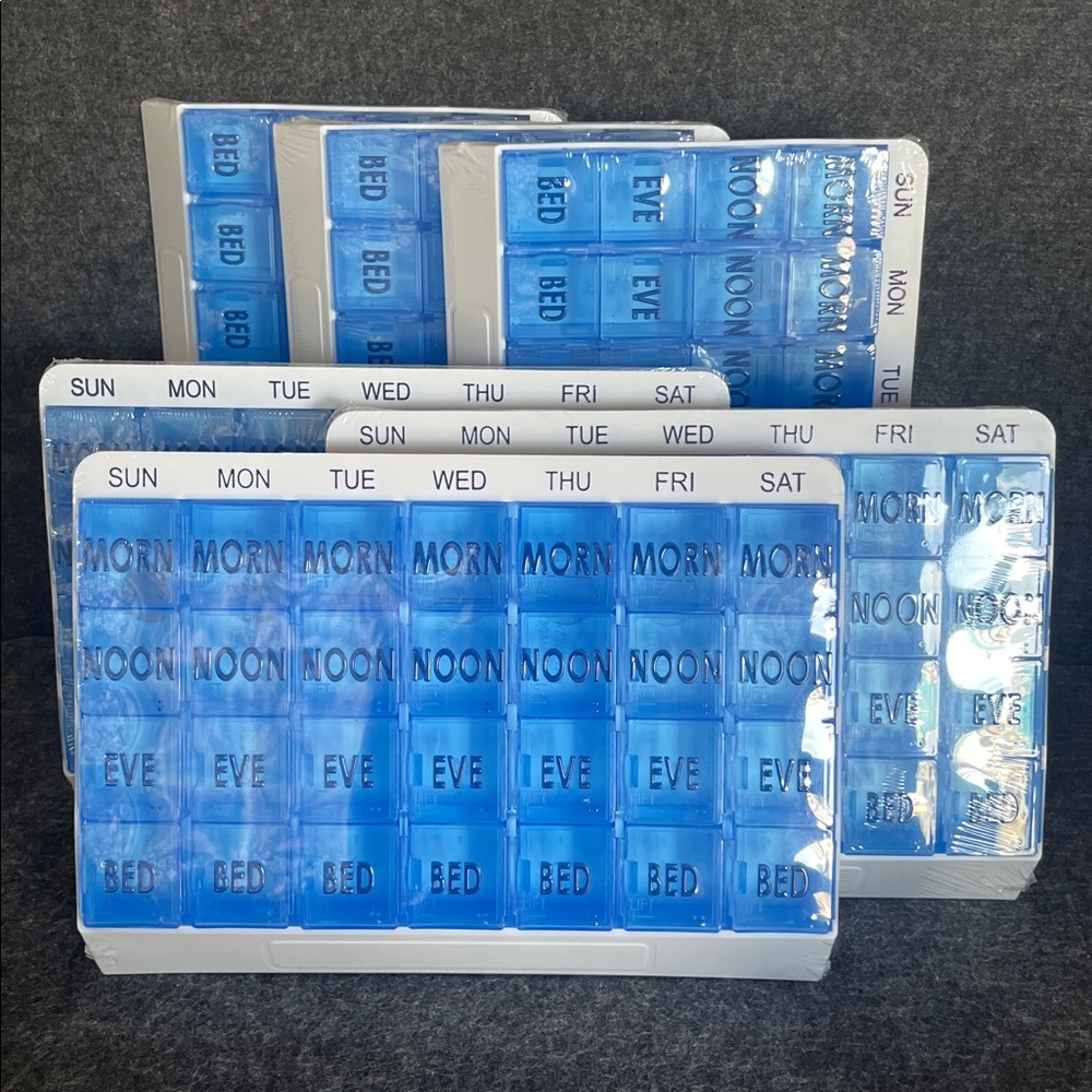 LOT OF 6 “WEEKLY” Pill Organizer with Blue‎ Compartments NEW